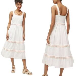 NWT J CREW  Factory Scalloped-trim Tiered Midi Dress in White